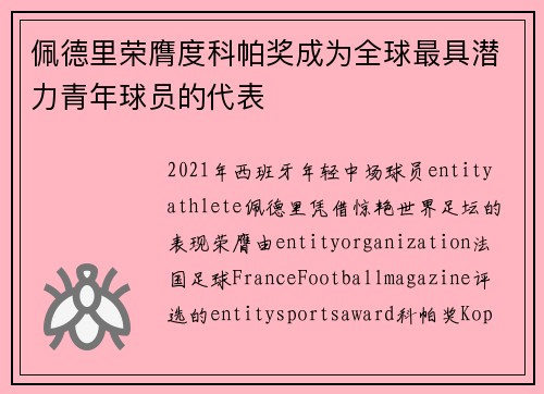 佩德里荣膺度科帕奖成为全球最具潜力青年球员的代表